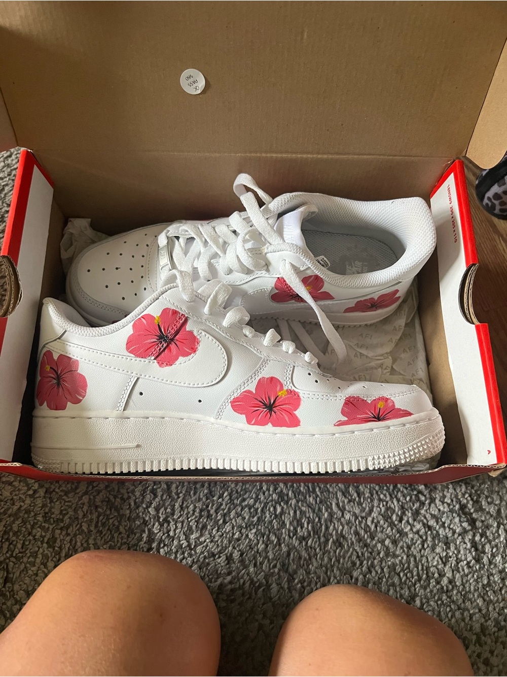 Nike Kids White Sneakers with Pink Floral Accents
